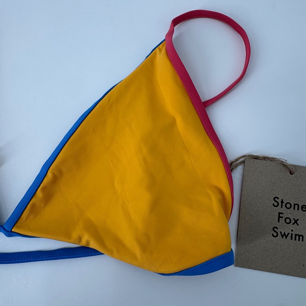 Stone Fox Swim Nomi Top Honeycomb Sunset Pink Color Block Bikini XL NEW - Picture 4 of 9